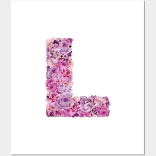 Pink Floral Letter L Posters and Art